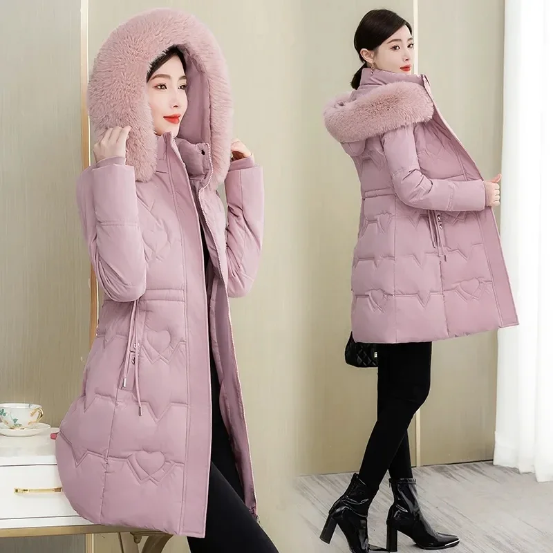 2024 New Winter Jacket Women Parka Fur Collar Hooded Thick Warm Long Female Coat Casual Outwear Down Cotton Jacket Parkas