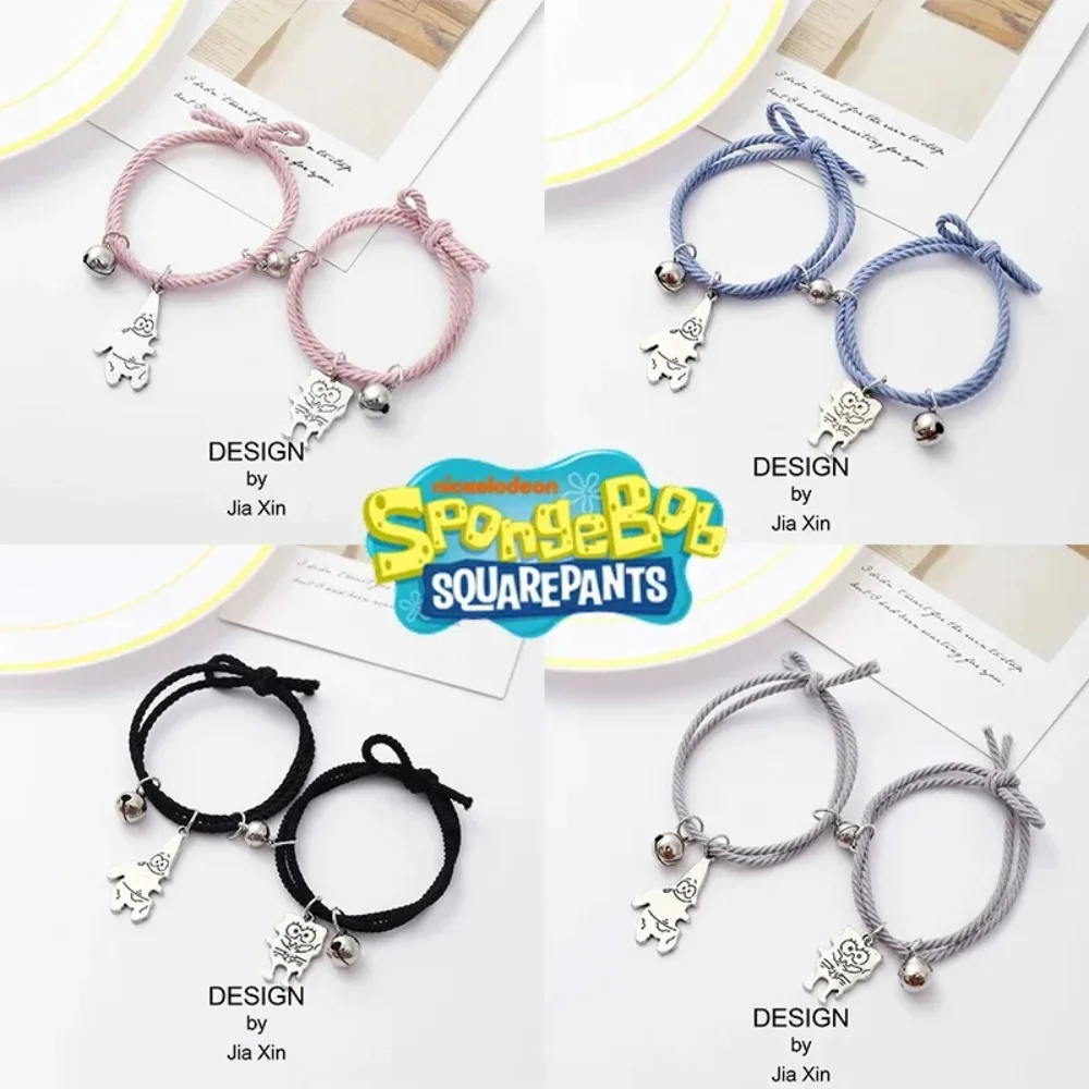 Bracelet de couple Bob l'éponge et Patrick à attraction magnétique, forme ajustable, bracelet d'amitié avec clochettes, cadeaux pour amoureux