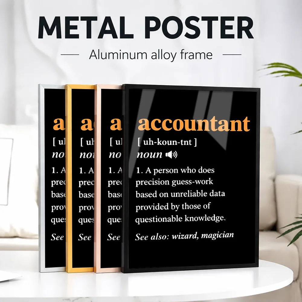Funny Accountant Definition Text Framed Metal Print Customized Photo Modern Workplace Style Wall Art For Reception Office Gift