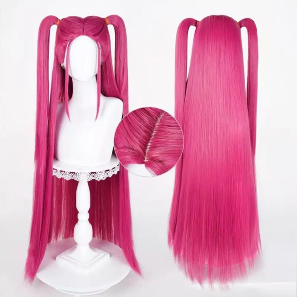 Mira Cosplay Wig, Matte Heat Resistant Synthetic Long Rose Red Twin Tails Wig With Wig Cap for Halloween Party Comic Con