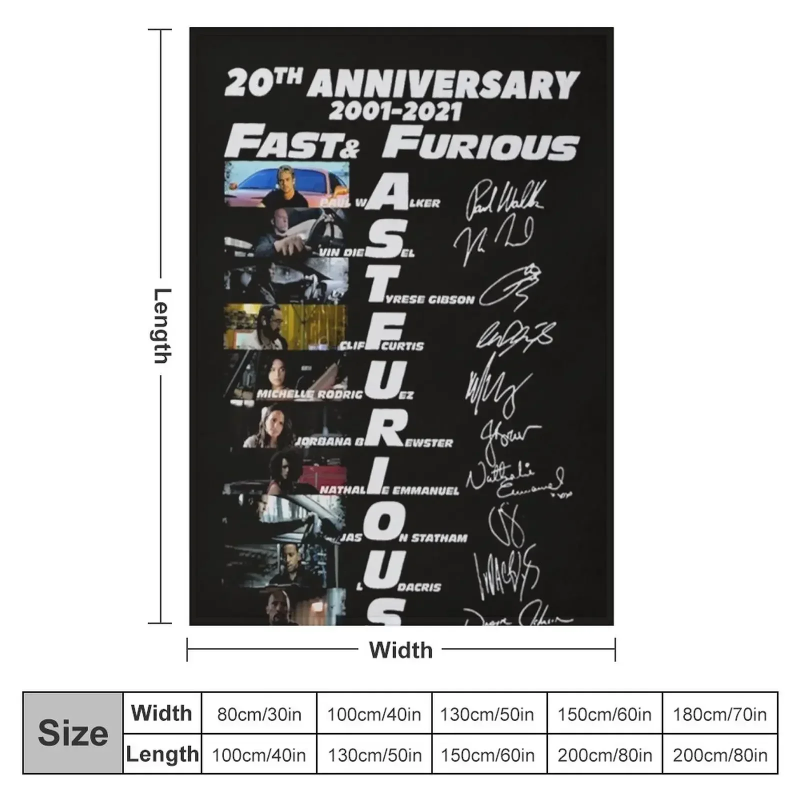 20th Anniversary 2001 2021 Fast Furious Signatures Classic Throw Blanket Polar blankets ands for babies Blankets