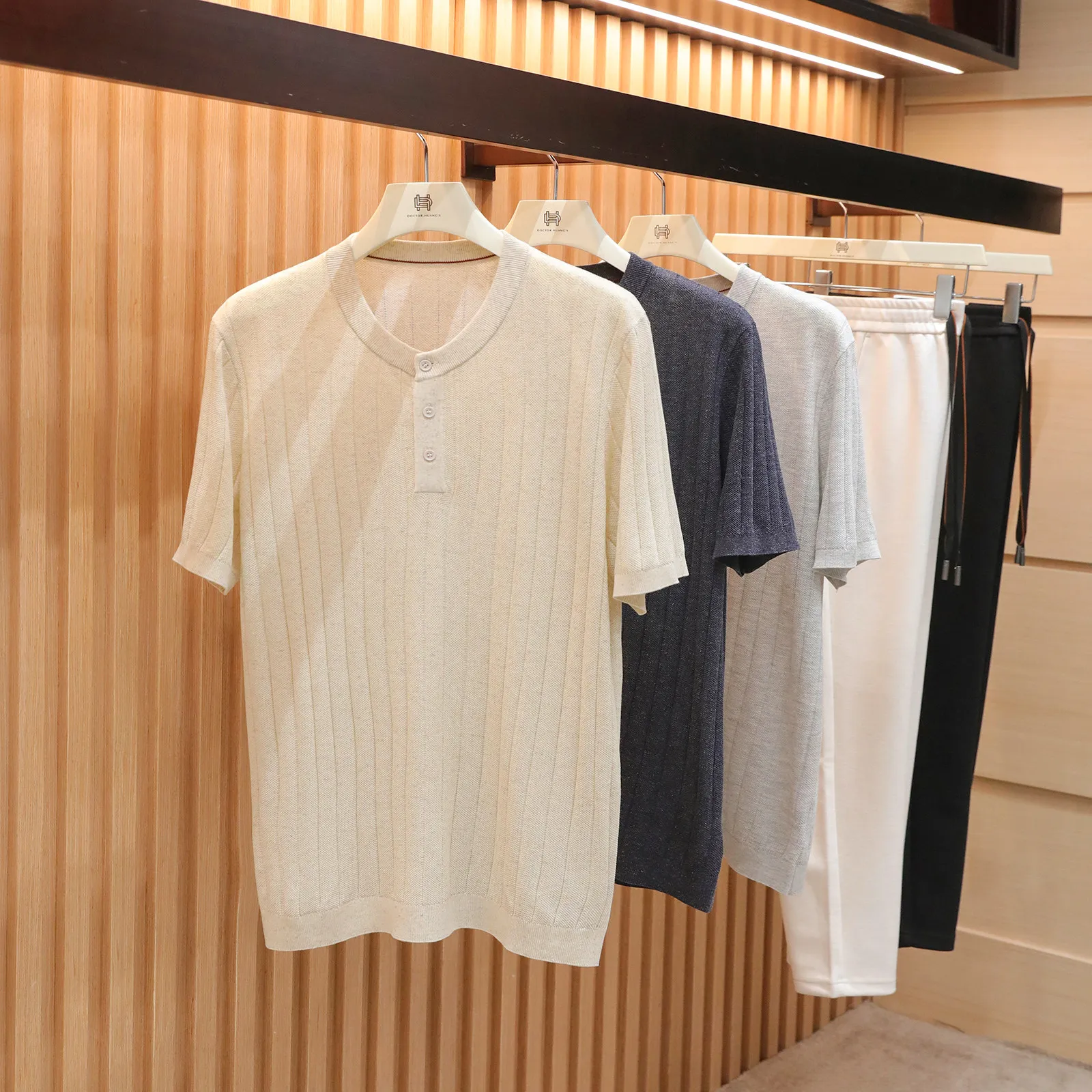 

Natural cool 2026 summer new men's premium linen blend collar knitted T-shirt