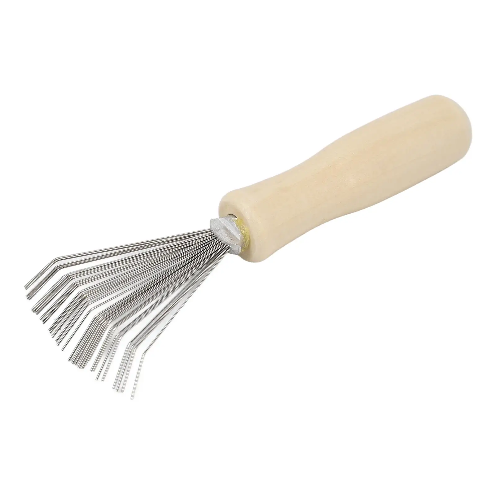 Pente de limpeza de cabelo, ferramenta com cabo de madeira, limpador de escova, formato de leque denso, remoção rápida de sujeira para uso doméstico
