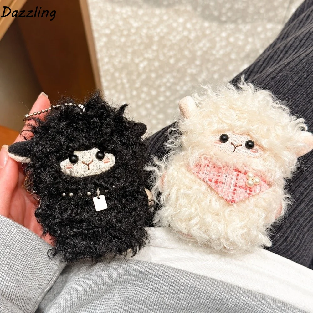 Sheep Doll Hanging Ornament Stuffed Animal Fluffy Fabric Plush Lamb Keychain Soft Plush Metal Key Ring Cartoon Sheep Bag Charm