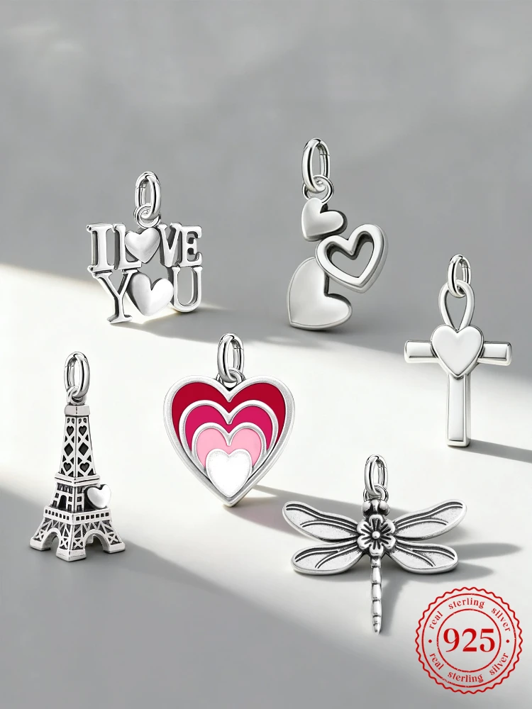 Adjustable 925 Sterling Silver  Vintage Pendants Tower Dragonfly Charms Beads Fit Original Bracelet Bangles Necklace DIY Jewelry