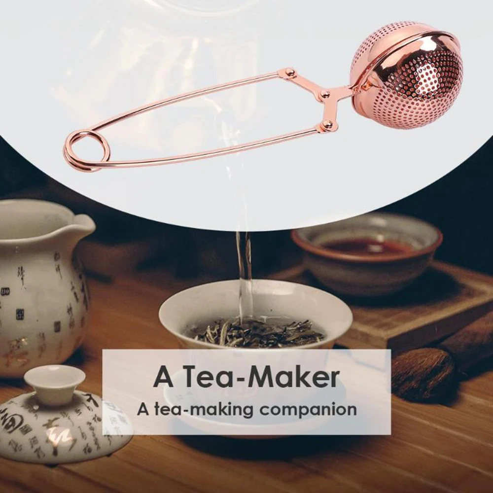 Portable Tea Infuser Stainless Steel Sphere Mesh Tea Strainer Coffee Spice Filter Diffuser Handle Tea Ball Rose Gold