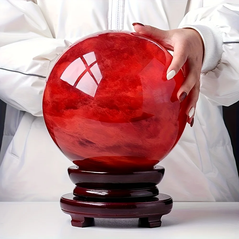 1pc Red Quartz Crystal Sphere – Translucent Marbled Design with Natural Red & Orange Tones, Smooth Polished Finish, Ideal for Ho view 6