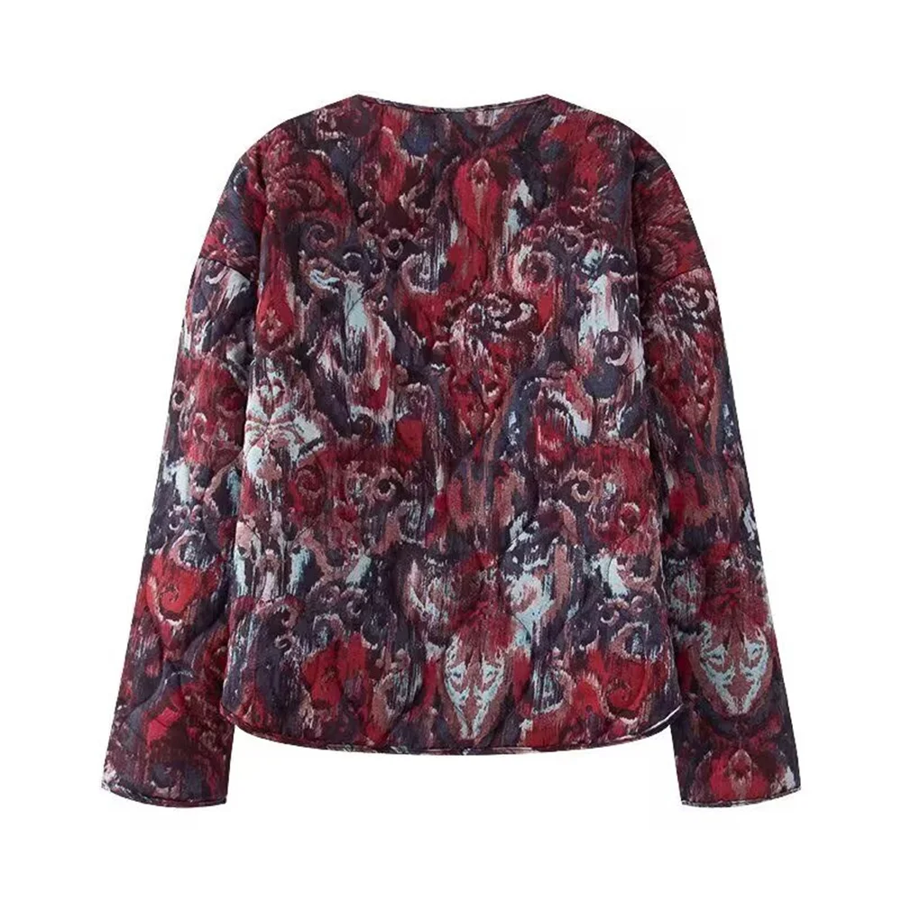 Autumn new women's clothing fashionable temperament versatile loose casual printed round neck cotton jacket