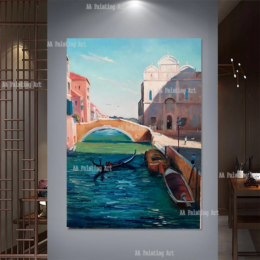 Large Wall Decoration Panel Art Venice Water City Scenery Unframed Luxury Canvas Acrylic Painting Artwork Hotel Room Showpieces