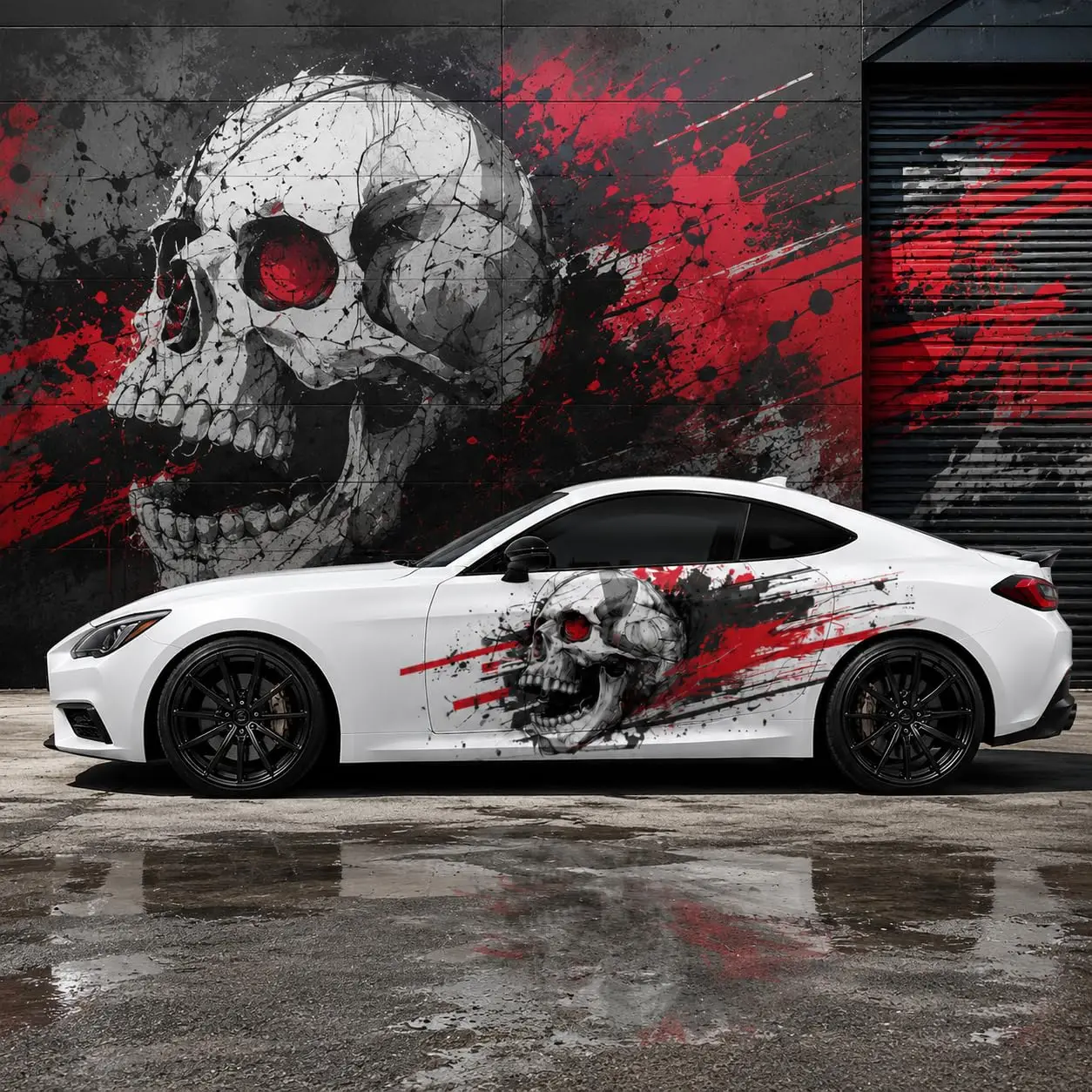 2PCS Red Eye Gothic Skull Car Side Decals, Full Body Door Panel Graphics Wrap, Large Universal Auto Sticker for Sedan SUV Truck
