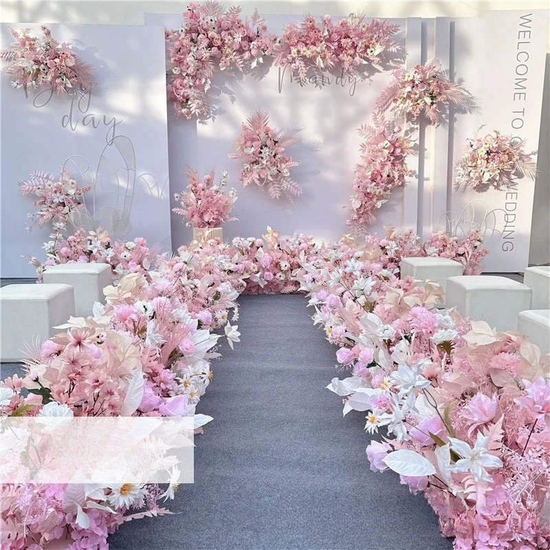 

New wedding floor row flower simulation silk finished decoration eucalyptus row T table road guide wedding flower arrangement