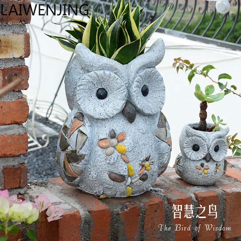 

MJY Garden Balcony Animal Flower Pot Ornament Owl Garden Decoration Cartoon Ornament