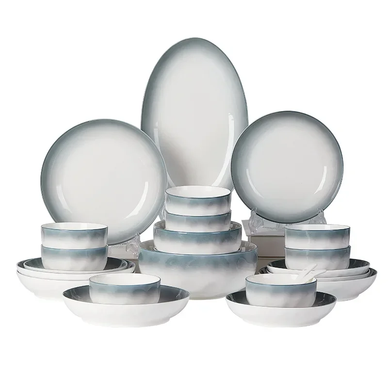 Set regalo per piatti in ceramica Set di posate per piatti addensati avanzati per la casa Stoviglie in colore sfumato