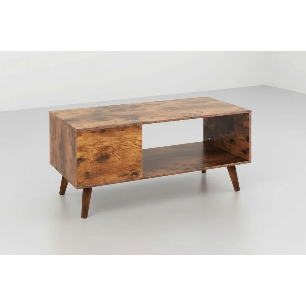 

39.4" Modern Wood Coffee Table with Sliding Top, Extends to 50" TV Stand, Open Storage Shelf for Living Room & Bedroom