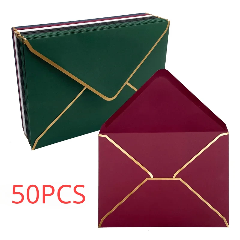 50PCS Vintage 5Color Bronzing Envelope Creative Beautiful Wedding Party Invitation Envelope Greeting Card Gift Envelopes 13x18CM