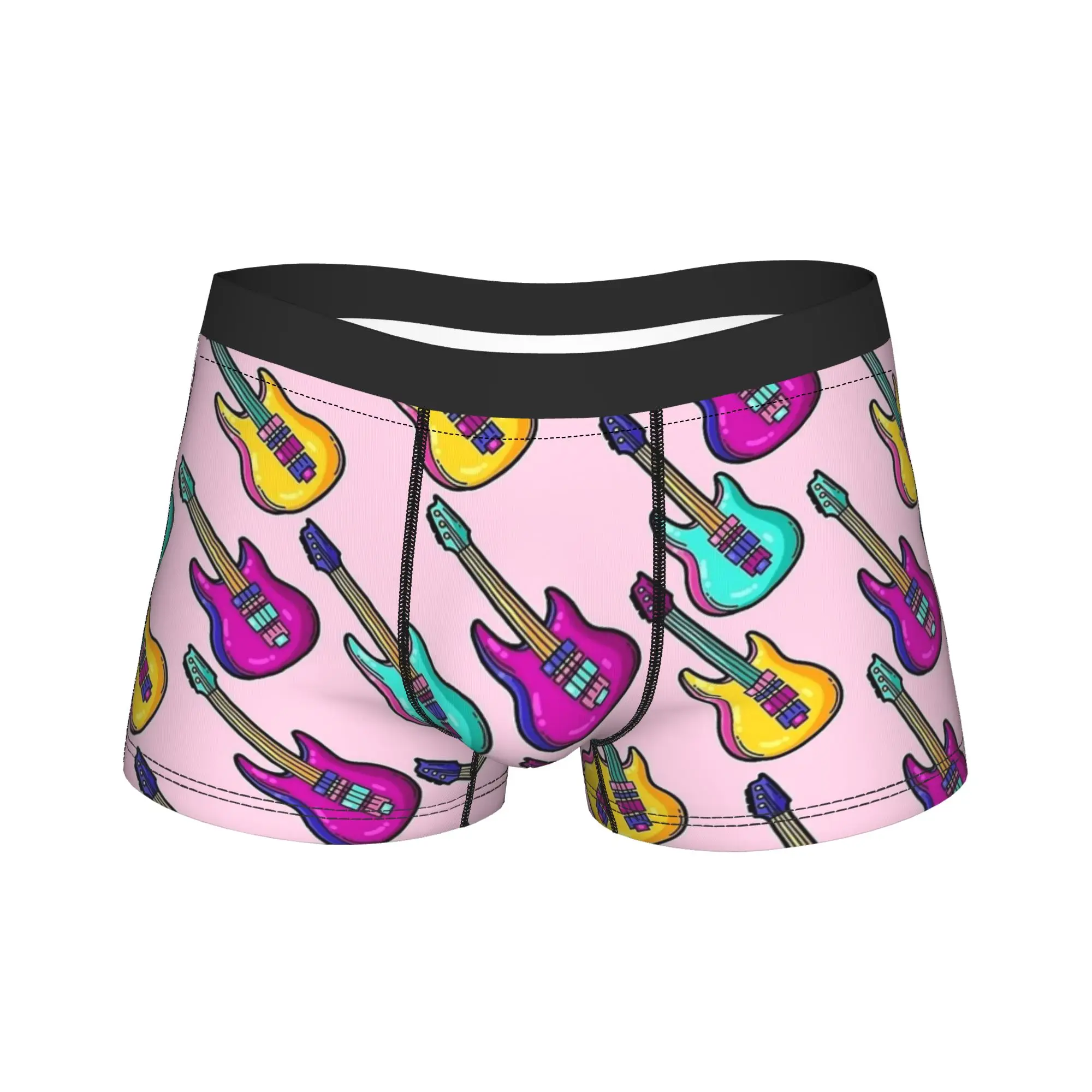 

Guitar Piano Drum Music Notes Pink Underwear Men's Panties Custom DIY Elastic Boxershorts Quality Shorts Briefs Plus Size