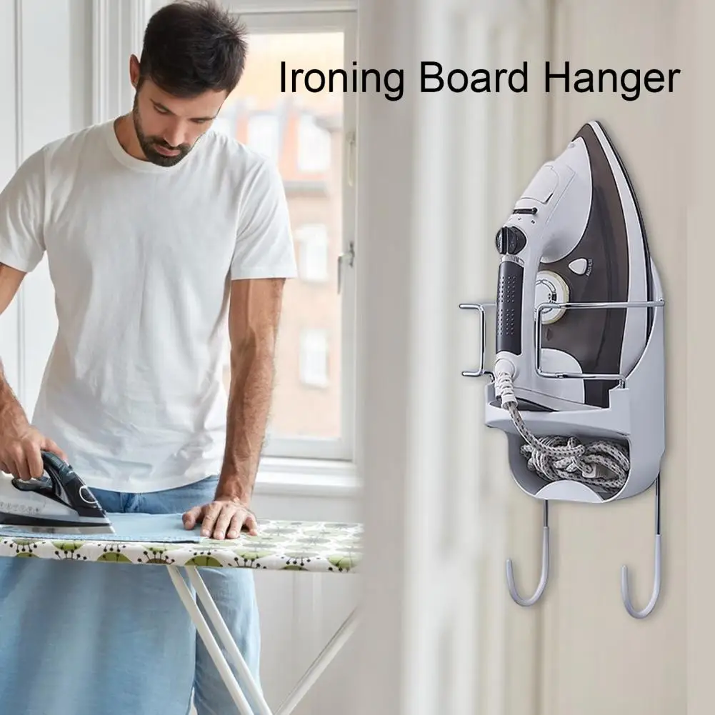 

Iron Plate Hanging Rack Heavy Duty Wall Mount Ironing Board Hanger with Dual Hooks for Laundry Room Organization Storage Rack