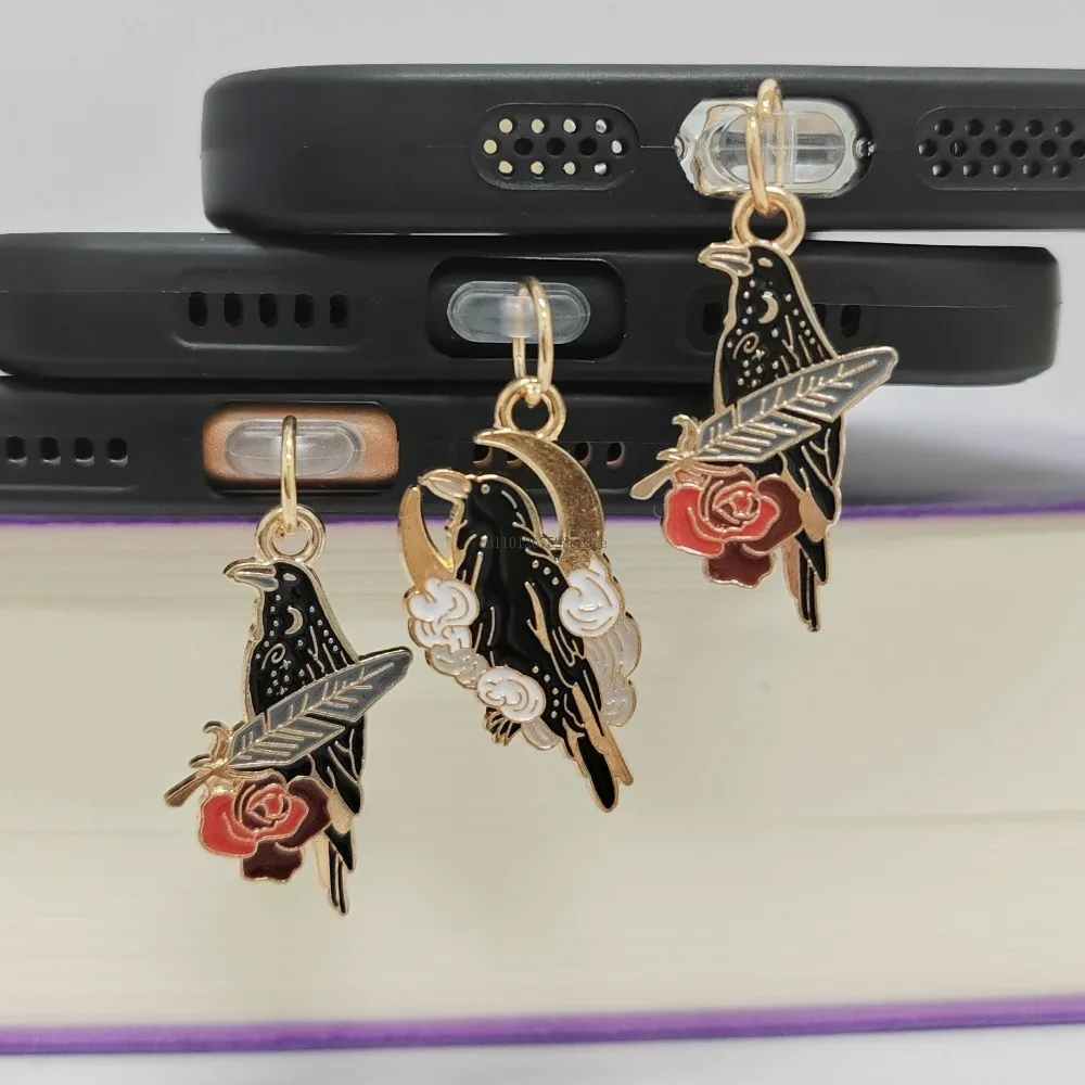 

Gothic Crow Halloween Dust Plug Charm Phone Charge Port Plug For iPhone Type C Dust Protection Stopper Pendant Friend Gift
