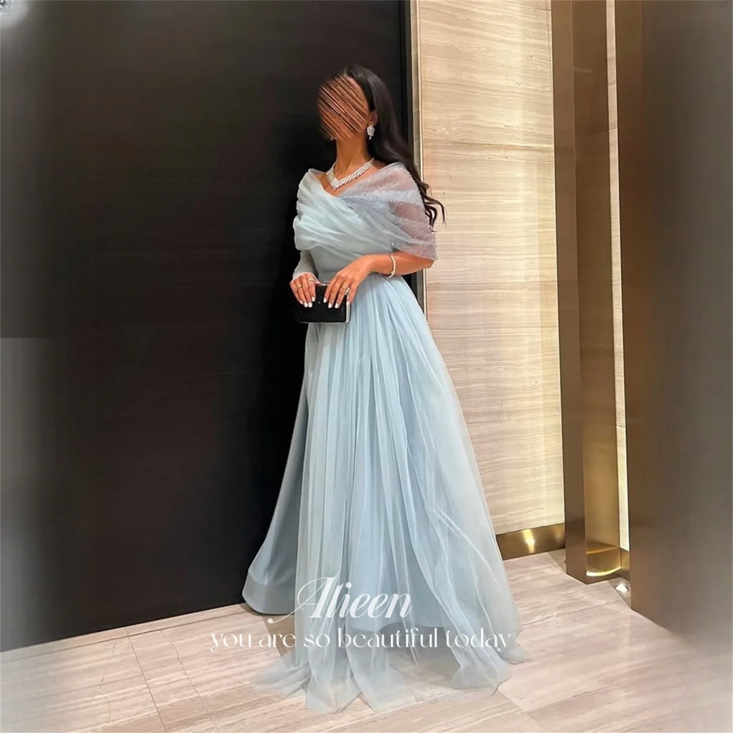 

Aileen Tulle One-Shoulder Sky Blue A-Line Evening Dress 2026 Prom Dress Beading Elegant Formal Gowns Women Ladies Customized
