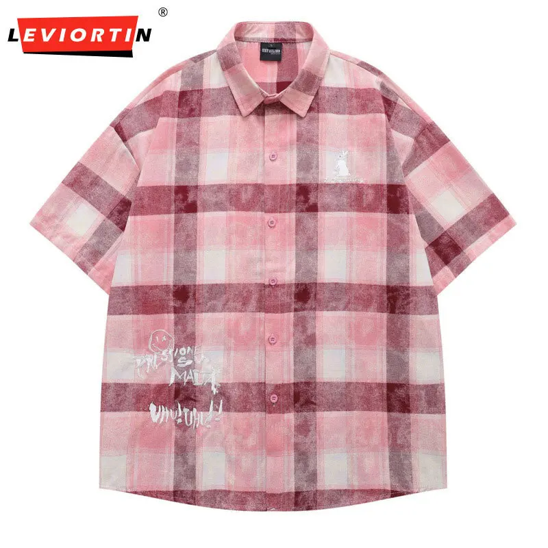 

Мужская и женская летняя универсальная свободная повседневная рубашка для пар, рубашка с короткими рукавами и вышивкой в американском стиле ретро в стиле кролика