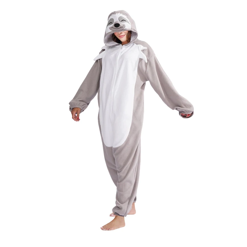 Zipper Adult Animal Brown Sloth Kigurumi Onesies Pajamas Cartoon Soft Fleece Gift Halloween Cosplay Costumes Jumpsuits