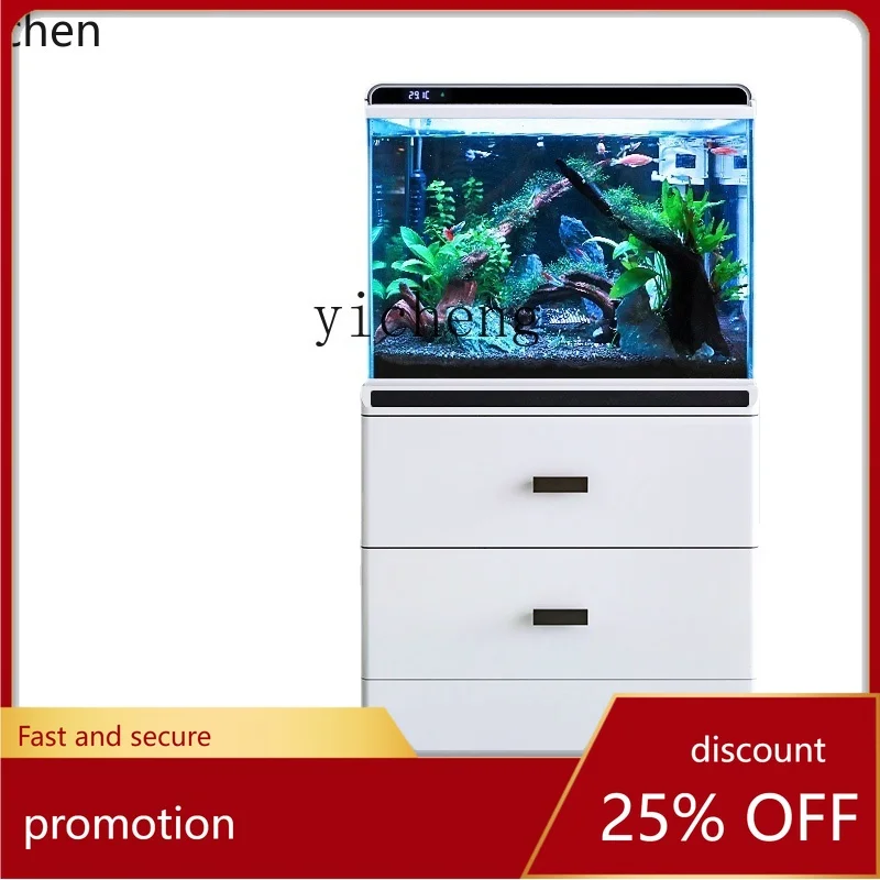 

YFY Glass Change Water Ecological Fish Tank Medium Aquarium Living Room Floor Fish Globe Base Cabinet All-in-One Cabinet