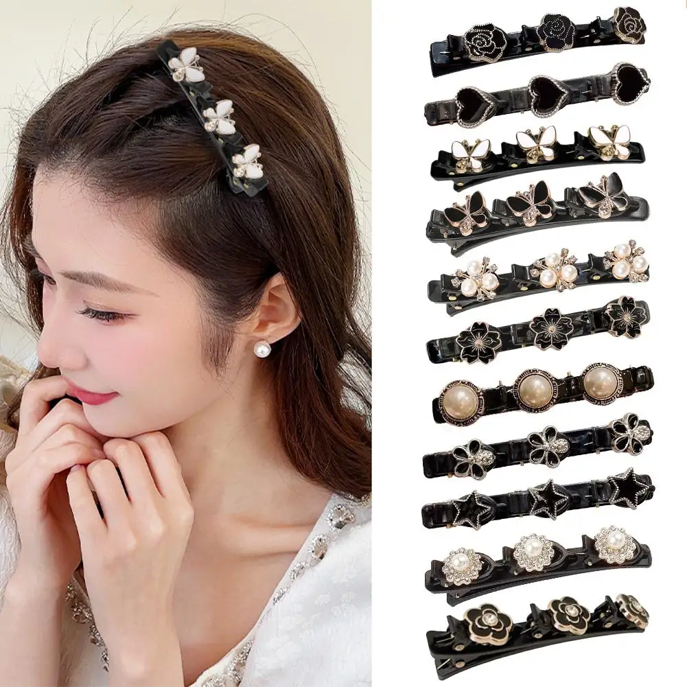 Sparkling Crystal Rhinestone Braided Hair Clover Clips for Thick Thin Hair Girls/Women Braided Hairpins Hair Styling Accessories