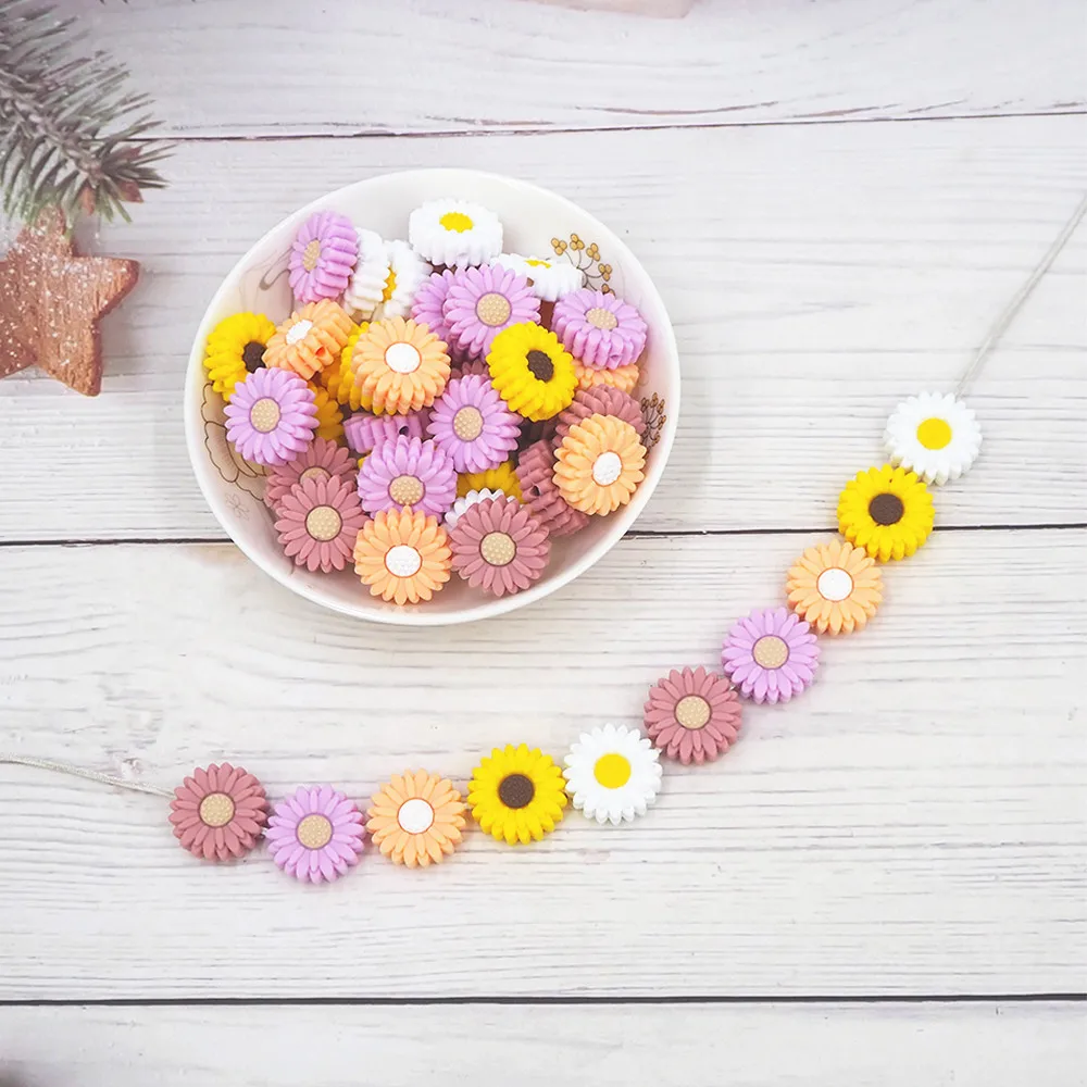 Chenkai 50pcs Sunflower Beads Baby Silicone Beads BPA Free Teething Infant Chewable Dummy Necklace Pacifier Toy Accessories