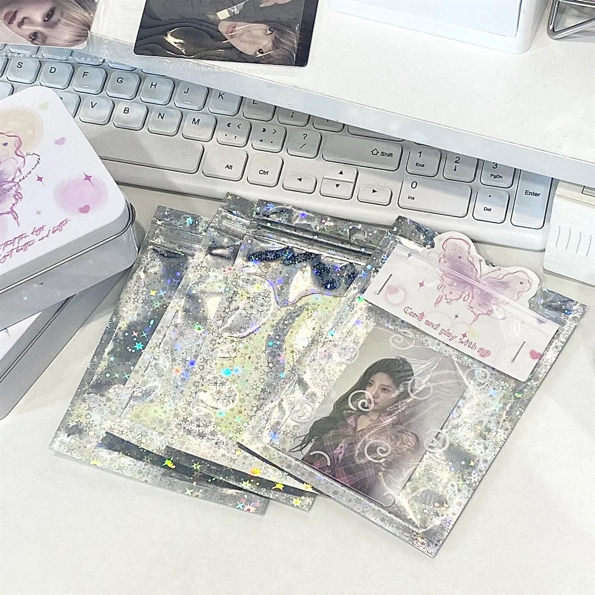 MINKYS ins Silvery Star 50pcs/pack Kpop Toploader Card Photocard Storage Bag Idol Photo Cards Protective Case Stationery