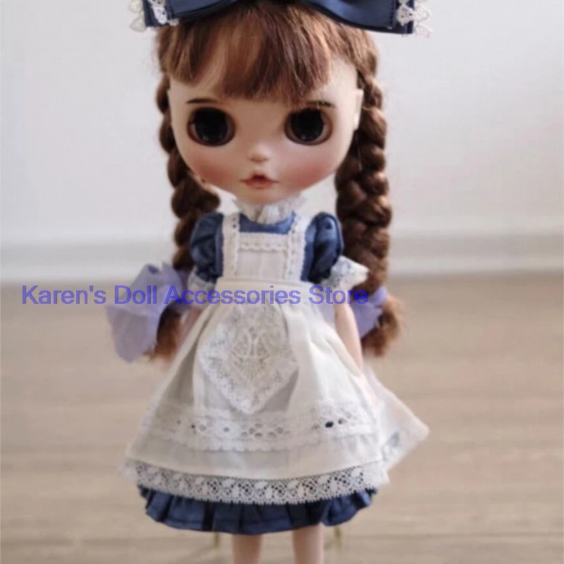 2026 3pcs Vintage silk dress set+bow tie hairpins, silk dress+silk apron for Blythe(Fit for Lulu,ymy24,Ob22,24,26,zone, Jenny)