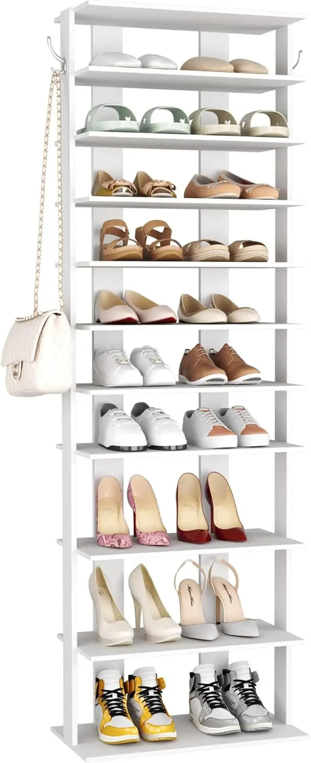 10-Tier Vertical Shoe Rack, Corner Tower, Double Rows 10 Tiers Shelf, Slim Storage Unit for 20 Pairs of Shoes