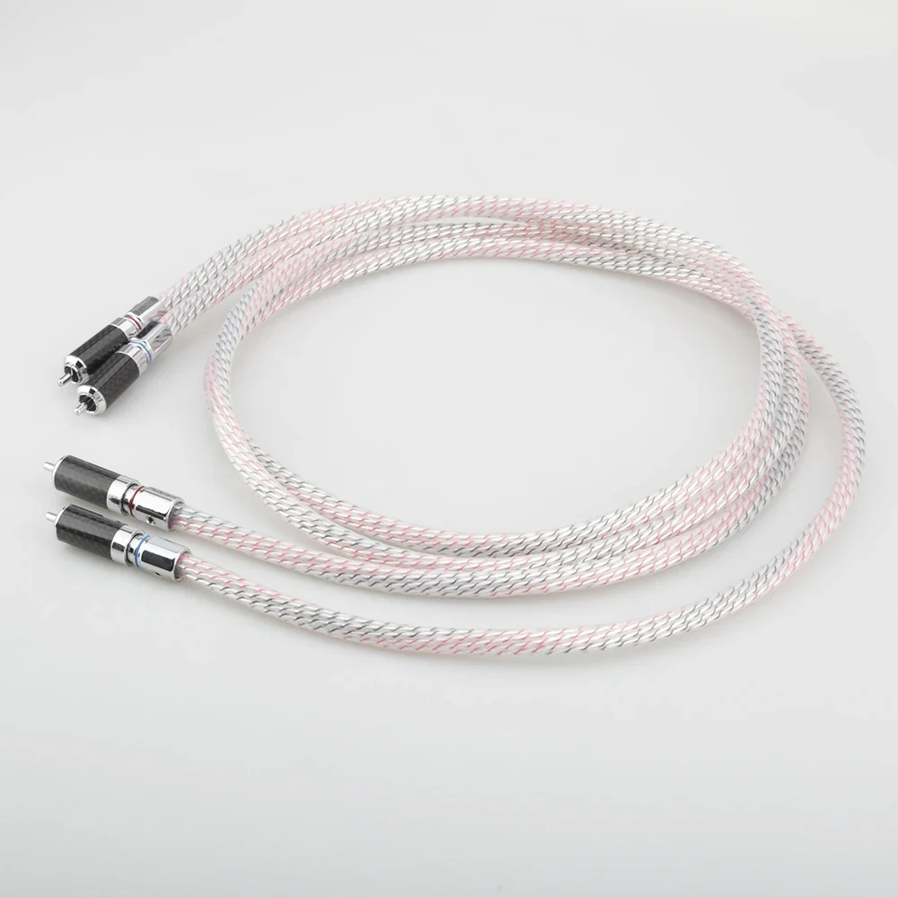 Par Nordost Valhalla 7N cabo de interconexão RCA de áudio banhado a prata com conector RCA de fibra de carbono