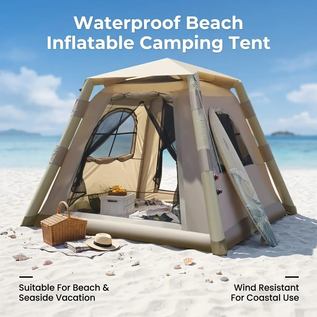 Automatic Inflatable Camping Tent 3-5 Person Waterproof UV Protection With Electric Pump Portable Outdoor Family Hiking Beach Te