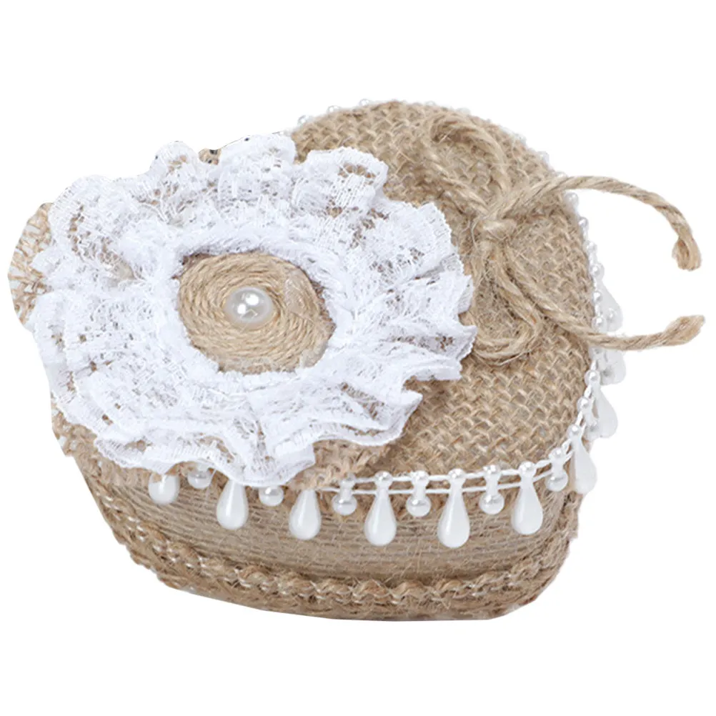 Heart Shaped Ring Box Linen Covered Rustic Jewelry Box for Wedding Ceremony Engagement Proposal Display Organizer