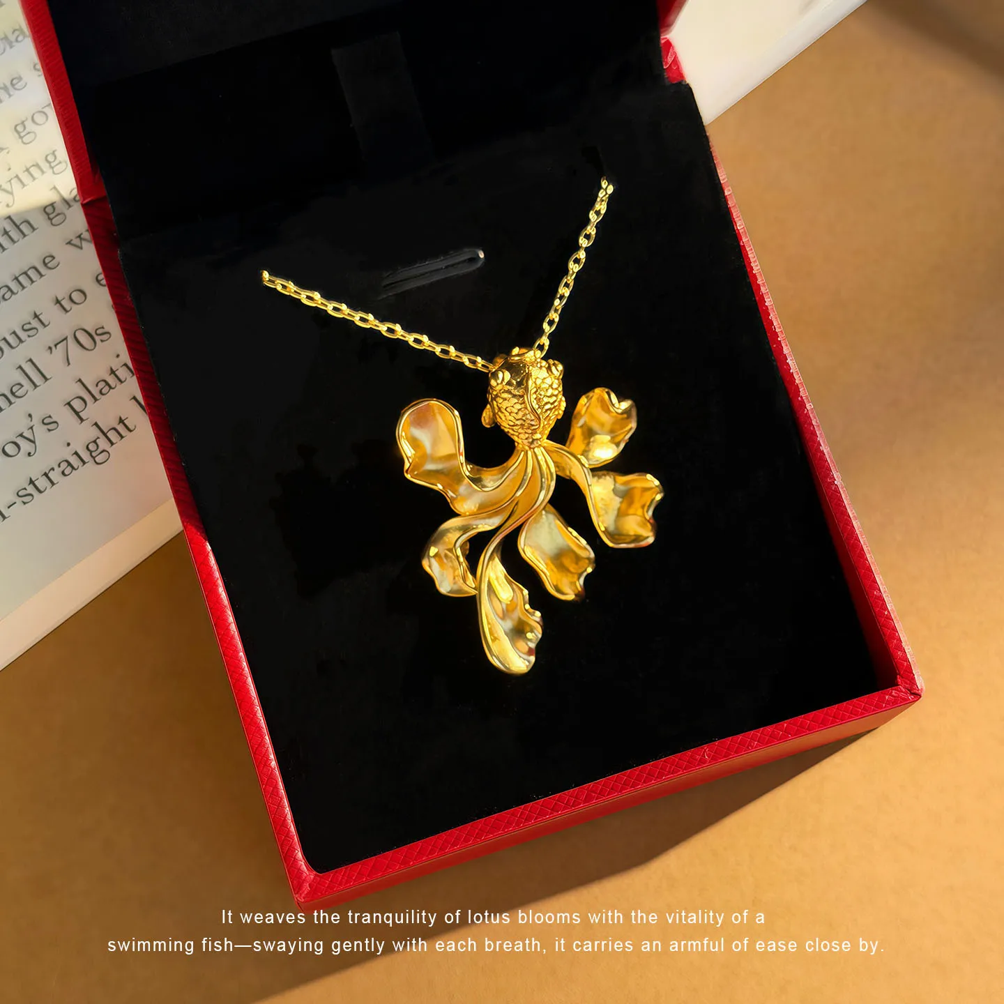 Luxury 24K 9999 Pure Gold real gold Women's three-dimensional koi pendant necklace clavicle chain