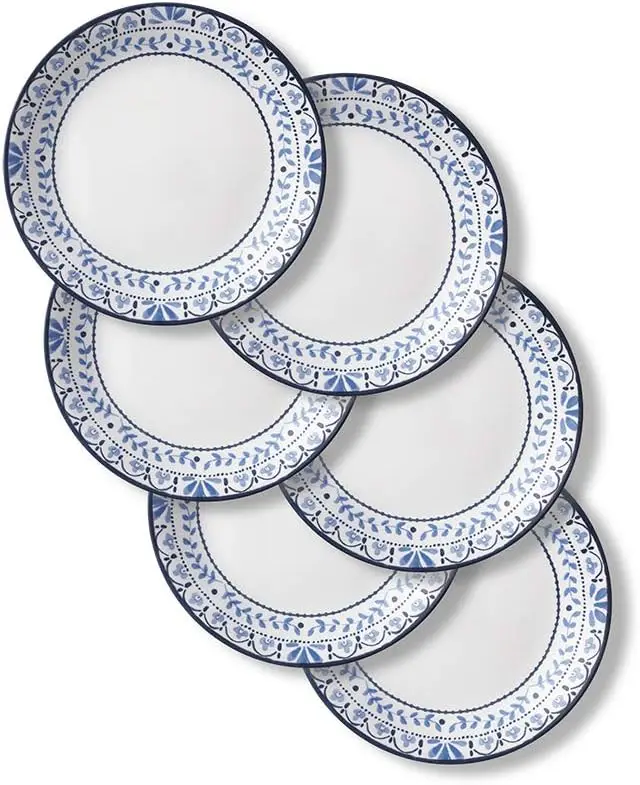 

Vitrelle Salad Plates Set Triple Layer Glass and Chip Resistant, 9-Inch Lightweight Round Plates, Portofino, Caspian, 6-