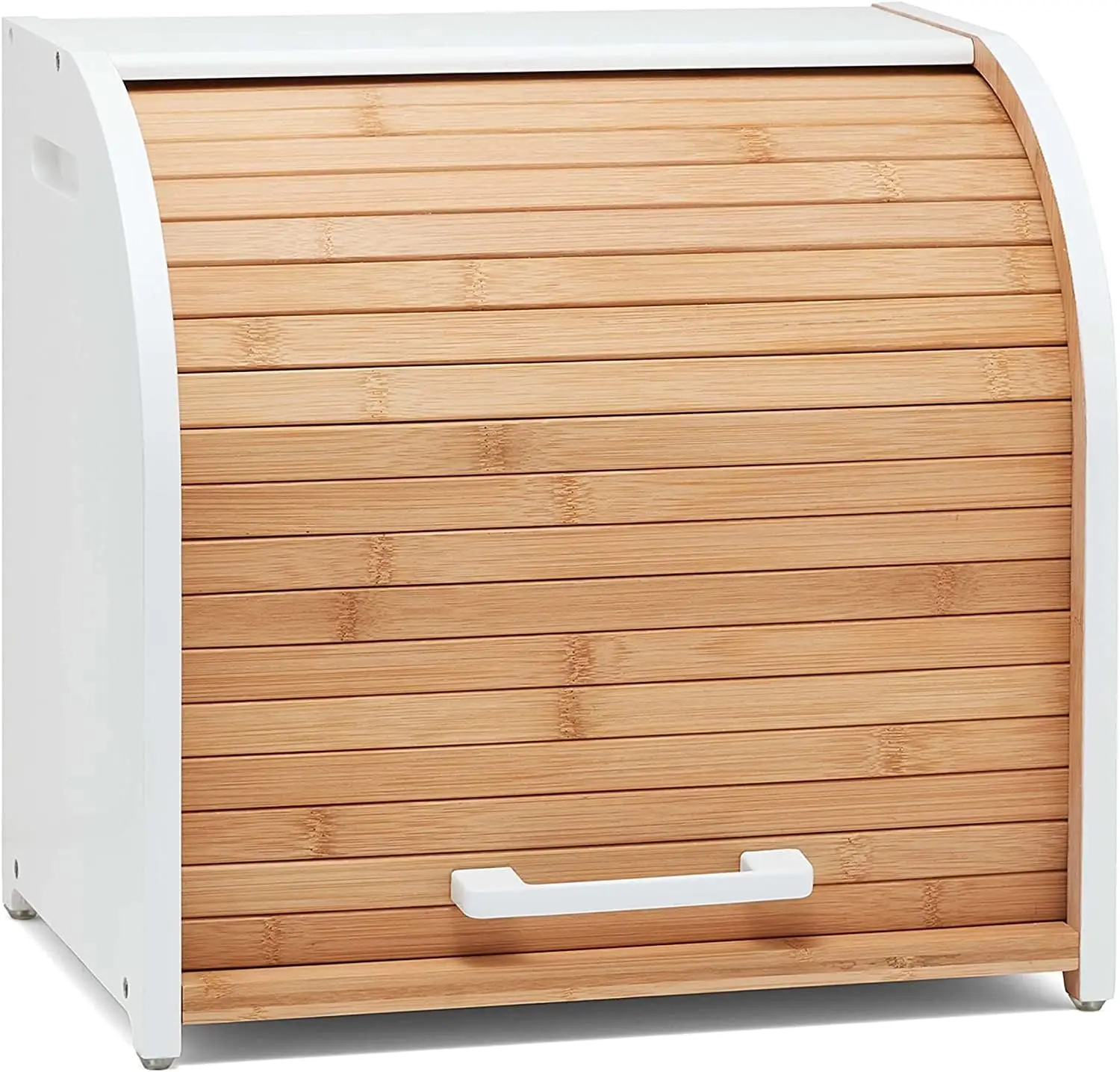 

Double Layer Bamboo Bread Box with Roll Top, Extra Large Kitchen Storage for Countertop in White