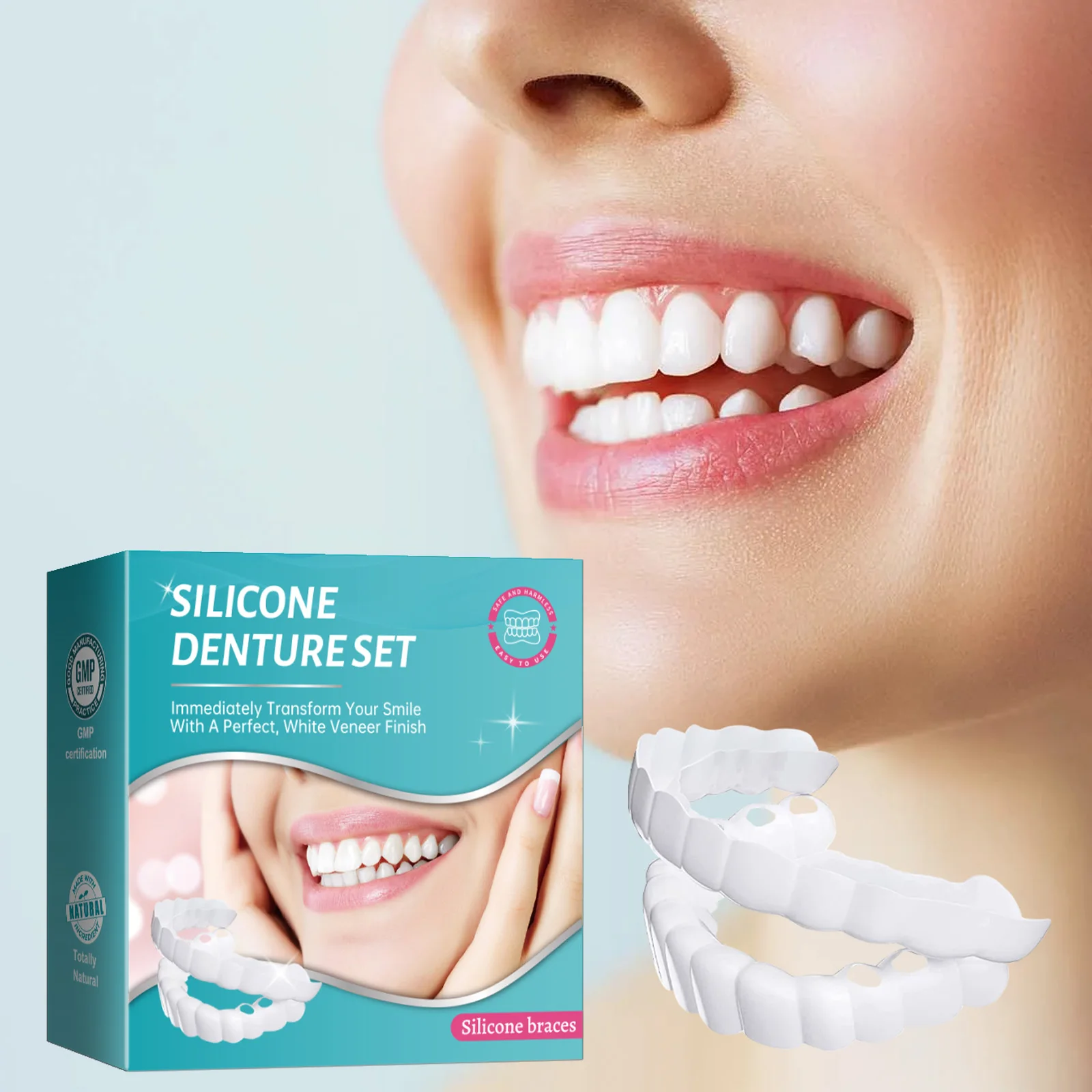 Adult Adjustable Dentures Teeth Set,Adjustable Snap-on Fake Teeth Portable Braces, Veneers Cover Gaps/Stains or Misaligned Teeth
