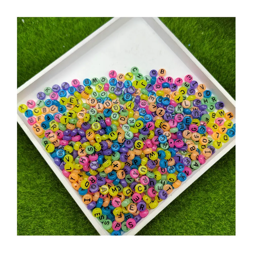 100/200/500/1000Pcs Acrylic Colored A-Z Flat Round Letter Beads 10 mm Plastic Alphabet Loose Spacer Beads For Jewellery Crafts