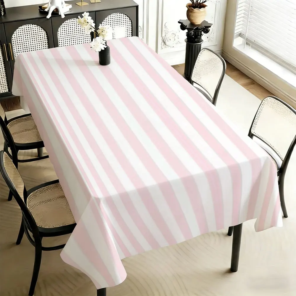 【】 Pink striped pattern offers a gentle visual pleasure. This modern and simple rectangular tablecloth is perfect for a partyyzb