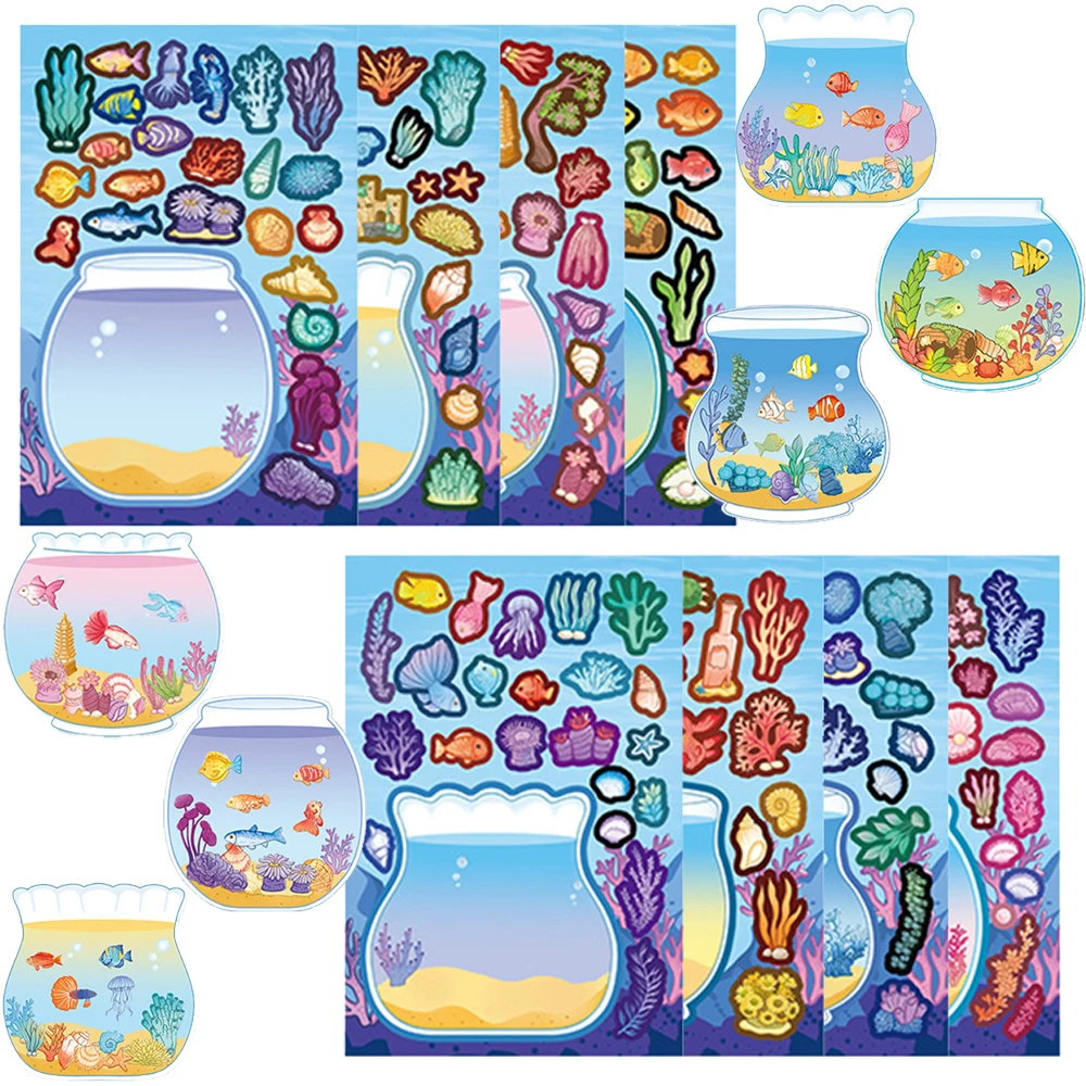 8/16 feuilles créatif aquarium Puzzle autocollants à la main bricolage Skateboard téléphone mignon assembler Puzzle autocollant fête d'anniversaire jouet cadeau