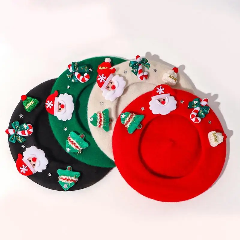 Christmas Fashion Painter Hat Winter French Beret Kids Adult Wool Beanie Hat for Home Holiday Party Decoration