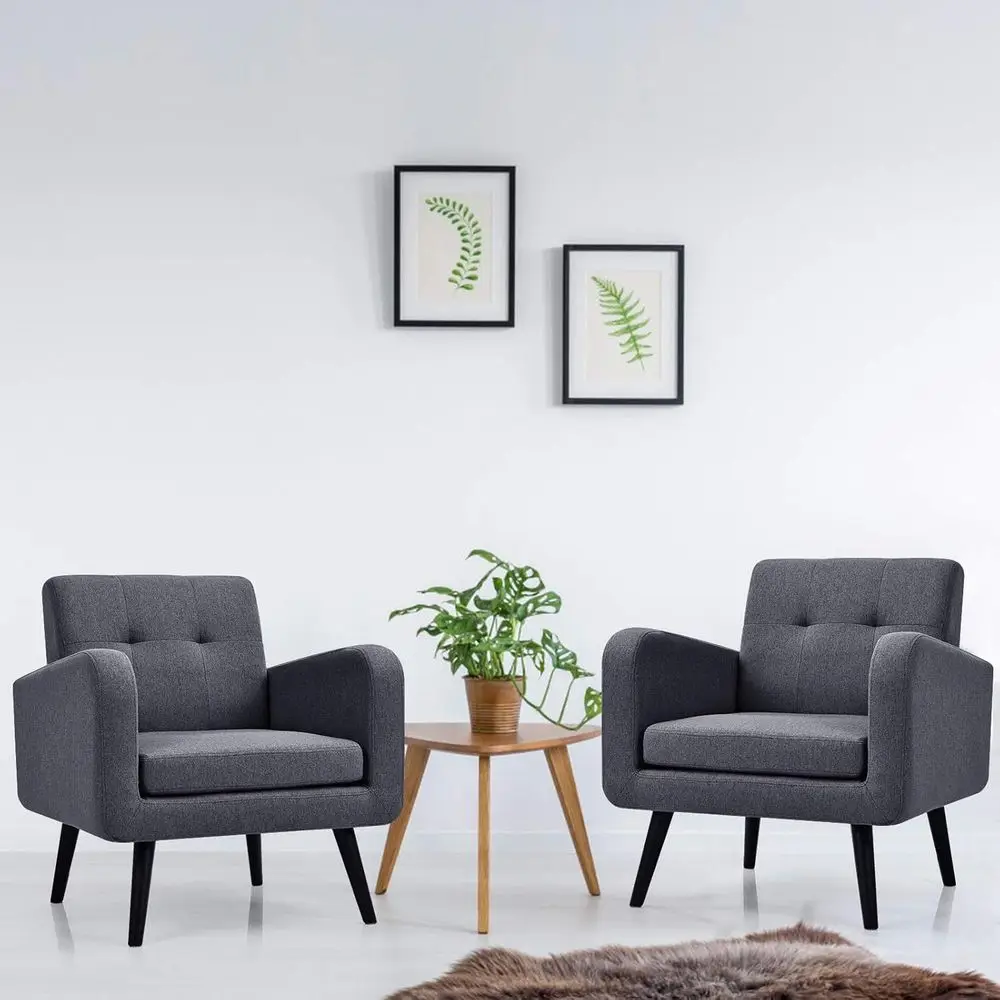 

2-Piece Linen Upholstered Accent Chairs, Grey, Comfortable for Living Room, Bedroom, Office, Club, Supports Up to 265 lbs