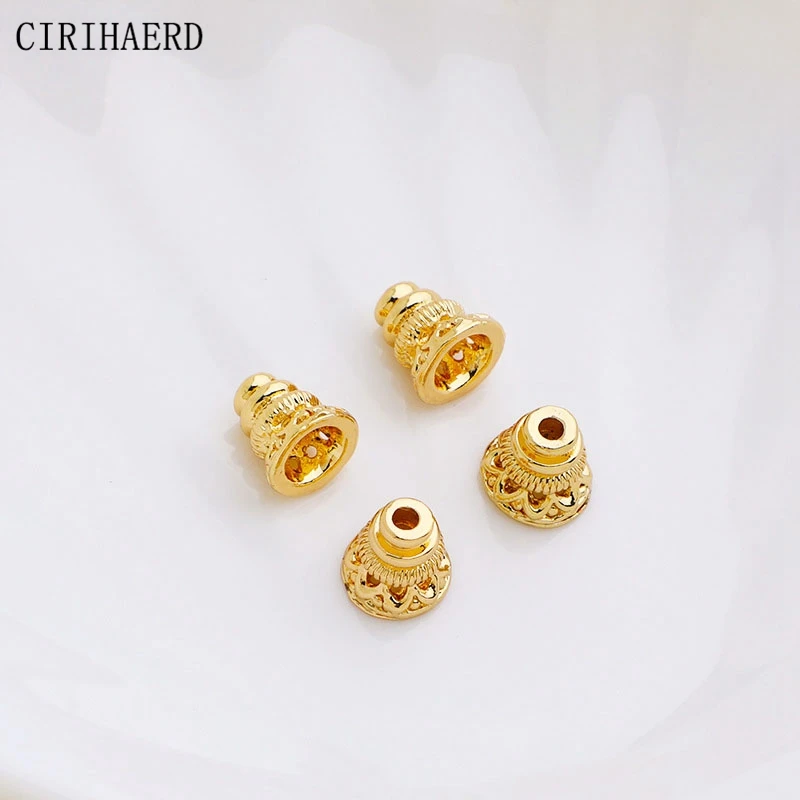 14K Gold-Plated Hollow Out Big Hole Beads Ending Bead For DIY Bracelet Jewelry Making Material Accessories Pagoda Flower Caps