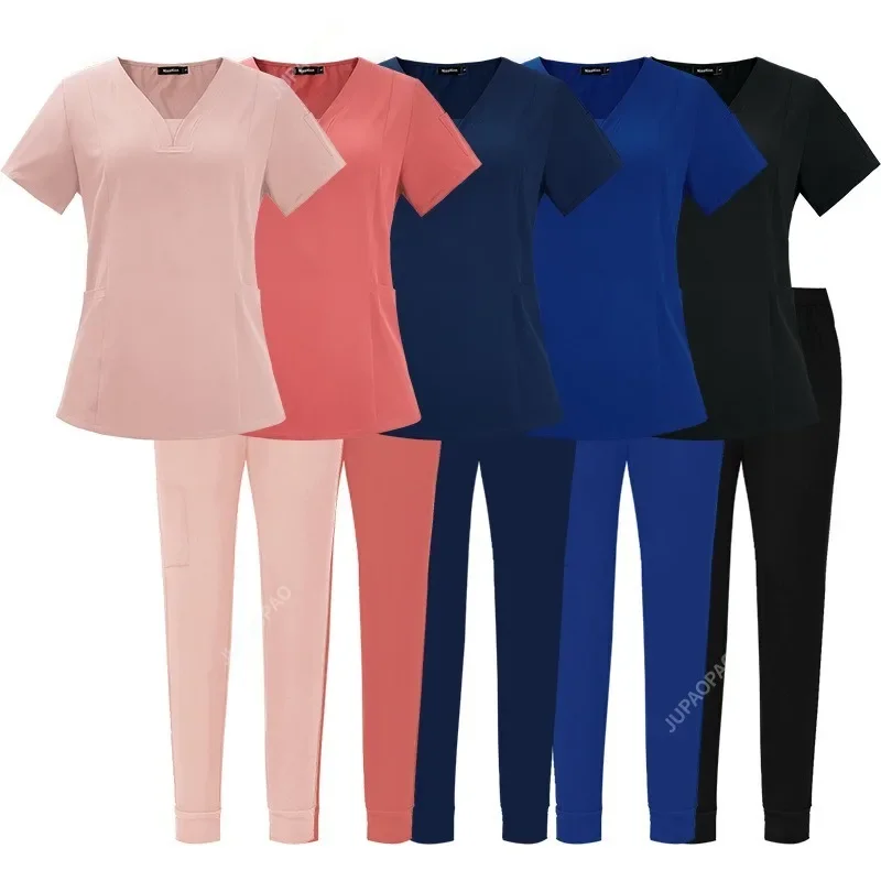 Nurse Medical Uniform High Quality Pet Grooming Care Workwear Set Scrubs Operating Room Surgical Gown Short Sleeve Elastic Pants