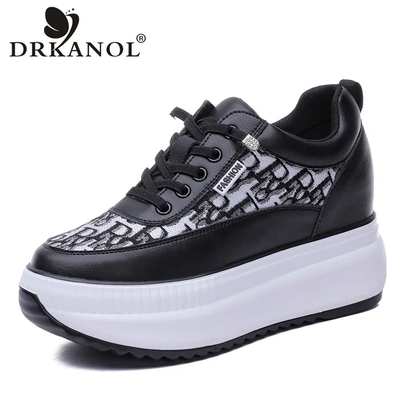 

DRKANOL 2025 модные женские повседневные кроссовки, осенняя обувь из натуральной воловьей кожи с воздушной сеткой на толстой подошве, увеличивающая рост, разноцветная обувь