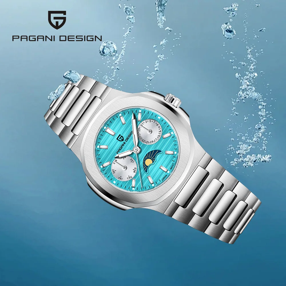

2025 New PAGANI DESIGN Watches Luxury Moon Phase Automatic Quartz Watch For Women Luminous Sapphire Glass Stainless Steel Clock