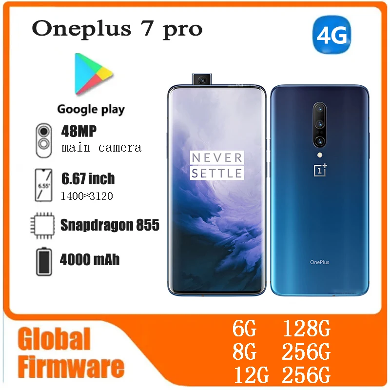 Oneplus 7 pro 4G SmartPhone CPU Qualcomm Snapdragon 855 Battery capacity 4000mAh 48MP Camera full screen used phone