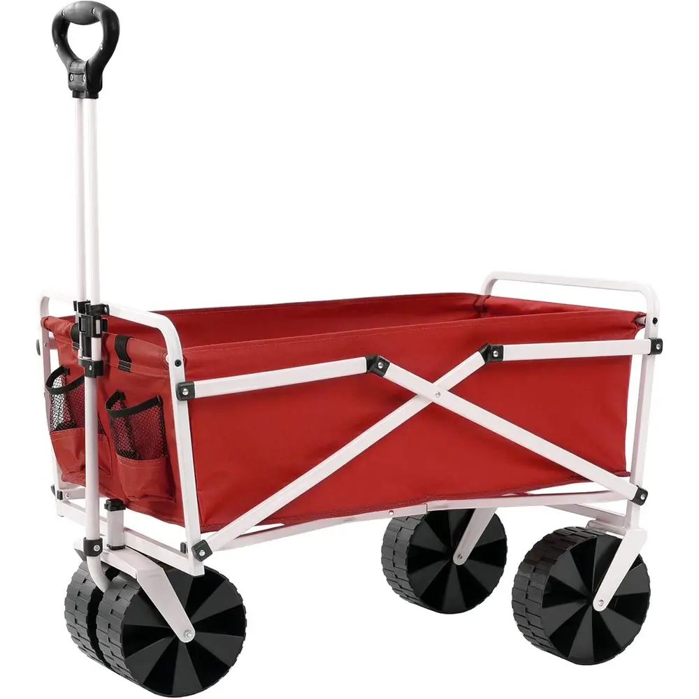 

Collapsible Beach Cart with Wheels - Utility Shopping Basket - Heavy-Duty Outdoor Carrying Wagon (Red)