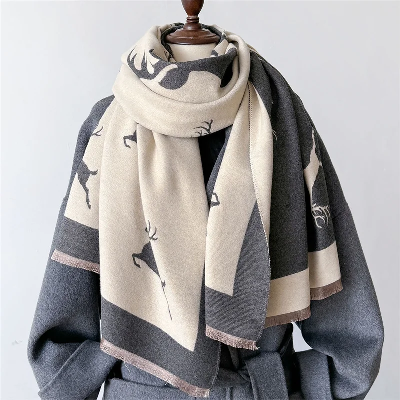 Luxury Brand Cashmere Women Animal Scarf Winter Warm Shawl and Wrap Bandana Pashmina Female Foulard Square Thick Blanket Poncho